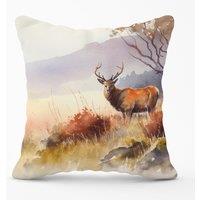 Warren Reed - Designer Stag Deer Water Colour Outdoor Cushion in Brown | Size: 60 cm x 60 cm