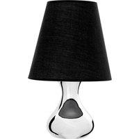 Orsina Chrome Metal Table Lamp With EU Plug, Tapered Black Fabric Shade, Accent Light, Modern Bedside Lamp