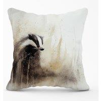 Warren Reed - Designer Badger Watercolour Outdoor Cushion in Brown | Size: 45 cm x 45 cm