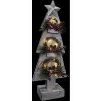 Shatchi Christmas Decoation Battery Operated Wooden House Grey Tabletop Decorated with Berries, Pines & Small Warm White Bulbs