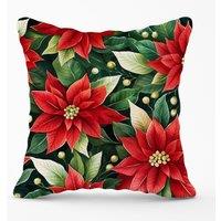 Warren Reed - Designer Poinsetta Watercolour Outdoor Cushion in Red | Size: 60 cm x 60 cm