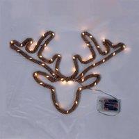 Shatchi Christmas Stag Reindeer Head Silhouette LED Hemp Rope Lights Xmas Decoration Battery Operated Holiday Garden Home Wall Roo in Brown