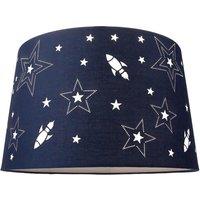Happy Homewares Fun Rockets & Stars Childrens/Kids Cotton Bedroom Shade or Lamp in Blue | Size: 12 inches