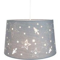 Happy Homewares Fun Rockets & Stars Childrens/Kids Cotton Bedroom Shade or Lamp in Grey | Size: 12 inches