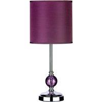 Orsina Purple Glass Table Lamp With Chrome Base, Shiny Glass Night Light For Side Tables, Decorative Bedside Lamp