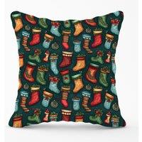 Warren Reed - Designer Christmas Stockings Outdoor Cushion in Green | Size: 45 cm x 45 cm