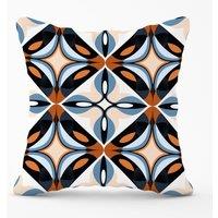 Warren Reed - Designer Brown & Blue Geometric Pattern Outdoor Cushion | Size: 60 cm x 60 cm
