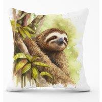 Warren Reed - Designer Sloth Watercolour Outdoor Cushion in Brown | Size: 45 cm x 45 cm