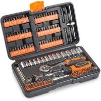 VonHaus 130pc Socket & Bit Set with 72-Teeth Ratchet Handle in Dark Grey