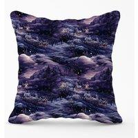 Warren Reed - Designer Snowy Christmas Village On A Starry Night Outdoor Cushion in Blue | Size: 45 cm x 45 cm