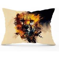 Warren Reed - Designer Cheetah Face Splashart Cushions in Yellow | Size: 45 cm x 45 cm