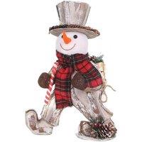 Shatchi 40cm Christmas Tabletop Decorated with Pines Berries Showpieces decoration, white Walking Snowman