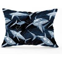Warren Reed - Designer Hand Drawn Shark Pattern Cushions in Blue | Size: 60 cm x 60 cm