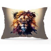 Warren Reed - Designer Majestic Lion Face Splashart Cushions in Brown | Size: 45 cm x 45 cm