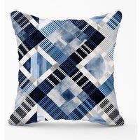 Warren Reed - Designer Checkered Square Black & Blue Outdoor Cushion | Size: 45 cm x 45 cm