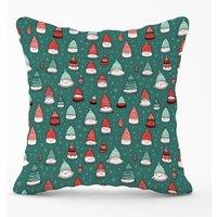 Warren Reed - Designer Hand Drawn Joyful Santa Hats Outdoor Cushion in Green | Size: 45 cm x 45 cm