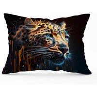 Warren Reed - Designer Leapoard Face Splashart On Dark Background Cushions in Yellow | Size: 45 cm x 45 cm