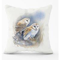 Warren Reed - Designer Barn Ano Owls Watercolour Outdoor Cushion in Brown | Size: 45 cm x 45 cm
