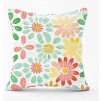 Warren Reed - Designer Green & Yellow Flowers Outdoor Cushion | Size: 60 cm x 60 cm