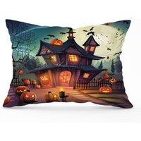 Warren Reed - Designer Spooky Halloween House Cushions in Orange | Size: 60 cm x 60 cm
