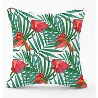Warren Reed - Designer Tropical Flowers & Palm Leaves Outdoor Cushion in Green | Size: 60 cm x 60 cm