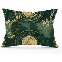 Warren Reed - Designer Abstract Green Gold Moon Pattern Cushions | Size: 60 cm x 60 cm
