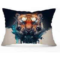Warren Reed - Designer Tiger Face Splashart Cushions in Brown | Size: 45 cm x 45 cm
