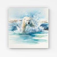 Warren Reed - Designer Hunting Polar Bear Watercolour Canvas in Brown | Size: W16 x H16