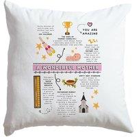 Afewhometruths Gift For Mum Amazing Facts Love Cushion - birthday, mother's day gift, gift from children in Off-White | Size: 40 cm x 40 cm