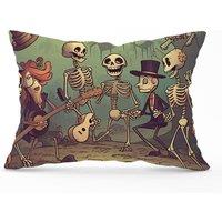 Warren Reed - Designer Cartoonish Skeletons Having A Party Cushions in Blue | Size: 45 cm x 45 cm