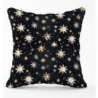 Warren Reed - Designer Silver Gold Snowflake Pattern Outdoor Cushion in Blue | Size: 45 cm x 45 cm