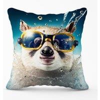 Warren Reed - Designer Dormouse With Glasses Splashart Outdoor Cushion in Brown | Size: 45 cm x 45 cm