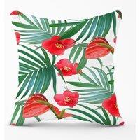 Warren Reed - Designer Tropical Flowers & Palm Leaves Hawaiian Outdoor Cushion in Green | Size: 60 cm x 60 cm