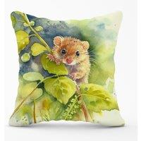 Warren Reed - Designer Dormouse Watercolour Outdoor Cushion in Brown | Size: 45 cm x 45 cm