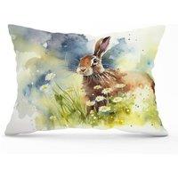 Warren Reed - Designer Hare & Daisies Watercolour Cushions in Brown | Size: 60 cm x 60 cm
