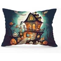 Warren Reed - Designer Illustrations A Whimsical Haunted House Cushions in Orange | Size: 60 cm x 60 cm