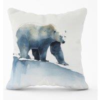 Warren Reed - Designer Polar Bear Watercolour Outdoor Cushion in Brown | Size: 60 cm x 60 cm