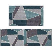 JVL Fiora Machine Washable Doormat and Runner, Duck Egg