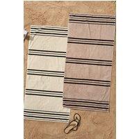 Catherine Lansfield 'Banded Stripe' Cotton Beach Towel Pair in Cream