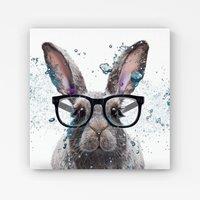 Warren Reed - Designer Rabbit With Glasses Splashart Canvas in Grey | Size: W16 x H16