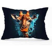 Warren Reed - Designer Blue Giraffe Face Splashart Cushions in Grey | Size: 45 cm x 45 cm