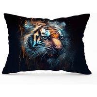 Warren Reed - Designer Tiger Face Splashart Dark Background Cushions in Brown | Size: 45 cm x 45 cm