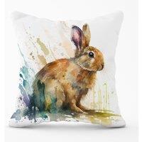 Warren Reed - Designer Rabbit Splash Watercolour Outdoor Cushion in Brown | Size: 45 cm x 45 cm