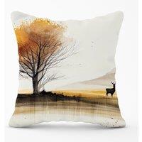 Warren Reed - Designer Autumn Landscape Stag Watercolour Outdoor Cushion in Brown | Size: 45 cm x 45 cm