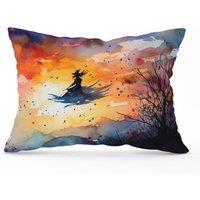 Warren Reed - Designer A Watercolor Featuring A Graceful Witch Witch Cushions in Orange | Size: 45 cm x 45 cm