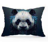 Warren Reed - Designer Panda Face Splashart Dark Background Cushions in Blue | Size: 45 cm x 45 cm