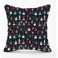 Warren Reed - Designer Hand Drawn Cheerful Santa Hats Outdoor Cushion in Red | Size: 45 cm x 45 cm