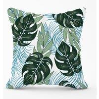 Warren Reed - Designer Tropical Pattern With Bright Plants & Flowers Outdoor Cushion in Green | Size: 60 cm x 60 cm