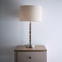 K LIVING Rosa Satin Nickel Table Lamp with Linen Shade in Silver