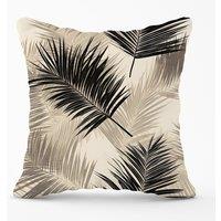 Warren Reed - Designer Black & White Tropical Palm Leaves Outdoor Cushion in Grey | Size: 45 cm x 45 cm